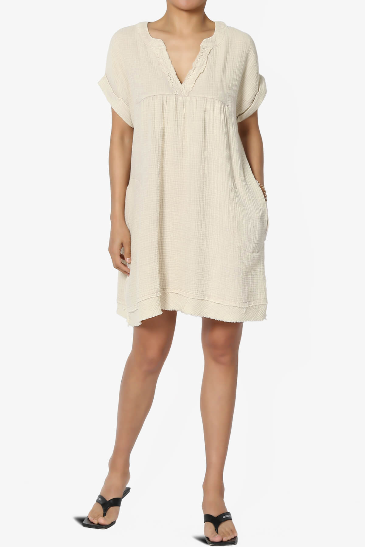 Milly Washed Gauze Babydoll Shift Mini Dress SAND BEIGE_6