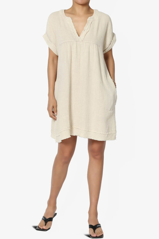 Milly Washed Gauze Babydoll Shift Mini Dress SAND BEIGE_6