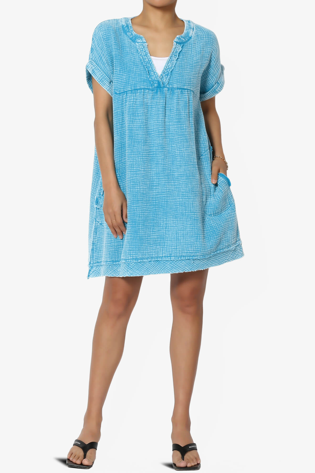 Milly Washed Gauze Babydoll Shift Mini Dress SKY_6