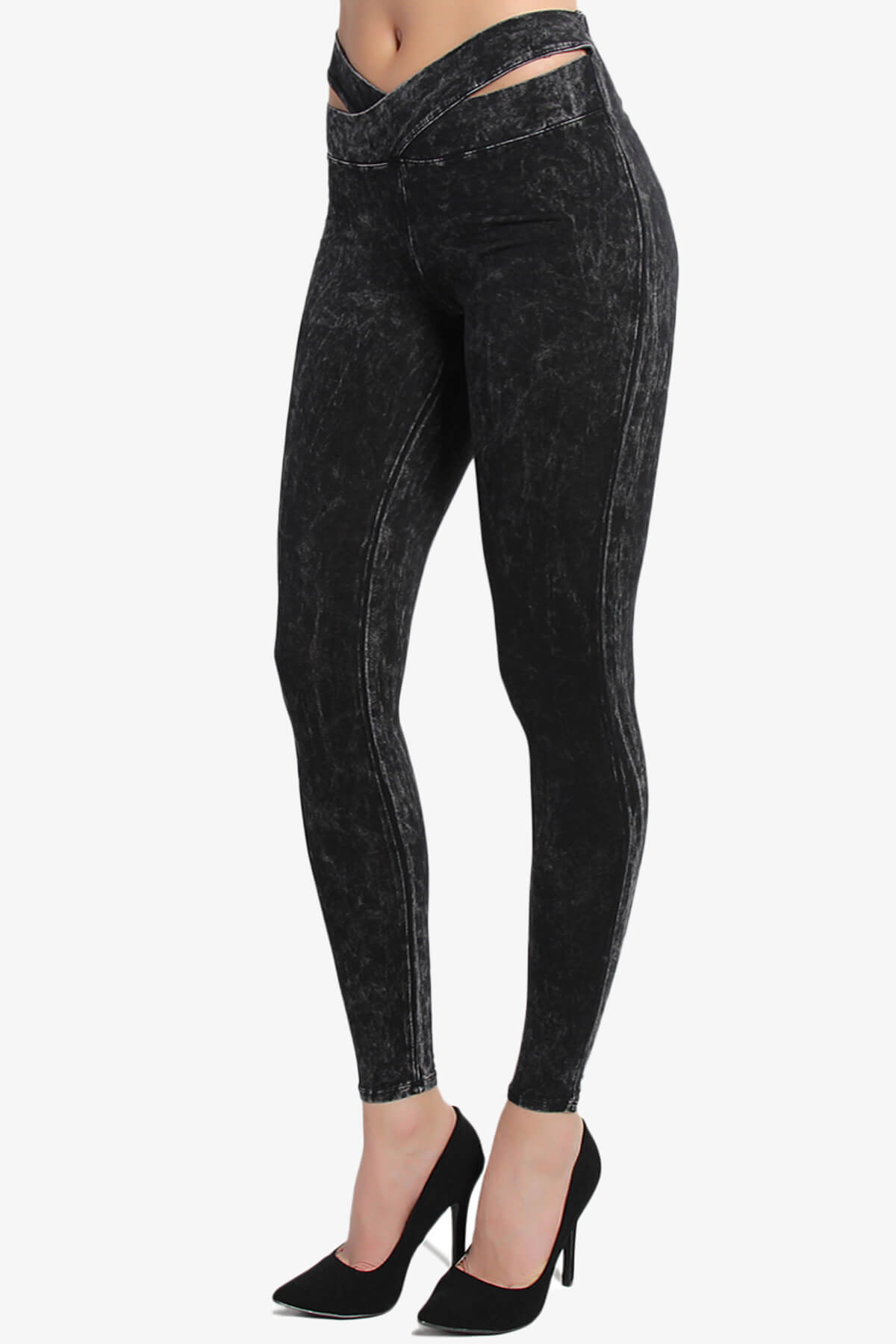 Raven Cutout Waist Acid Wash Leggings BLACK_3