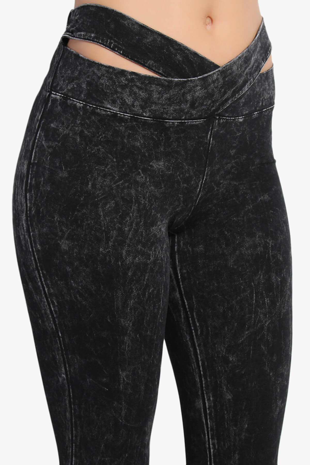 Raven Cutout Waist Acid Wash Leggings BLACK_5