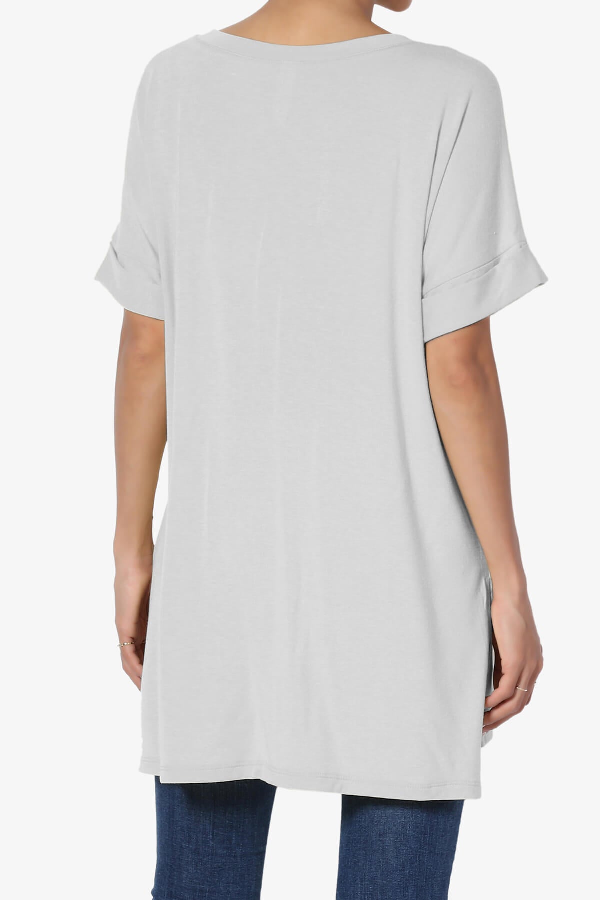 Onella V-Neck Rolled Short Sleeve Top LIGHT GREY_2