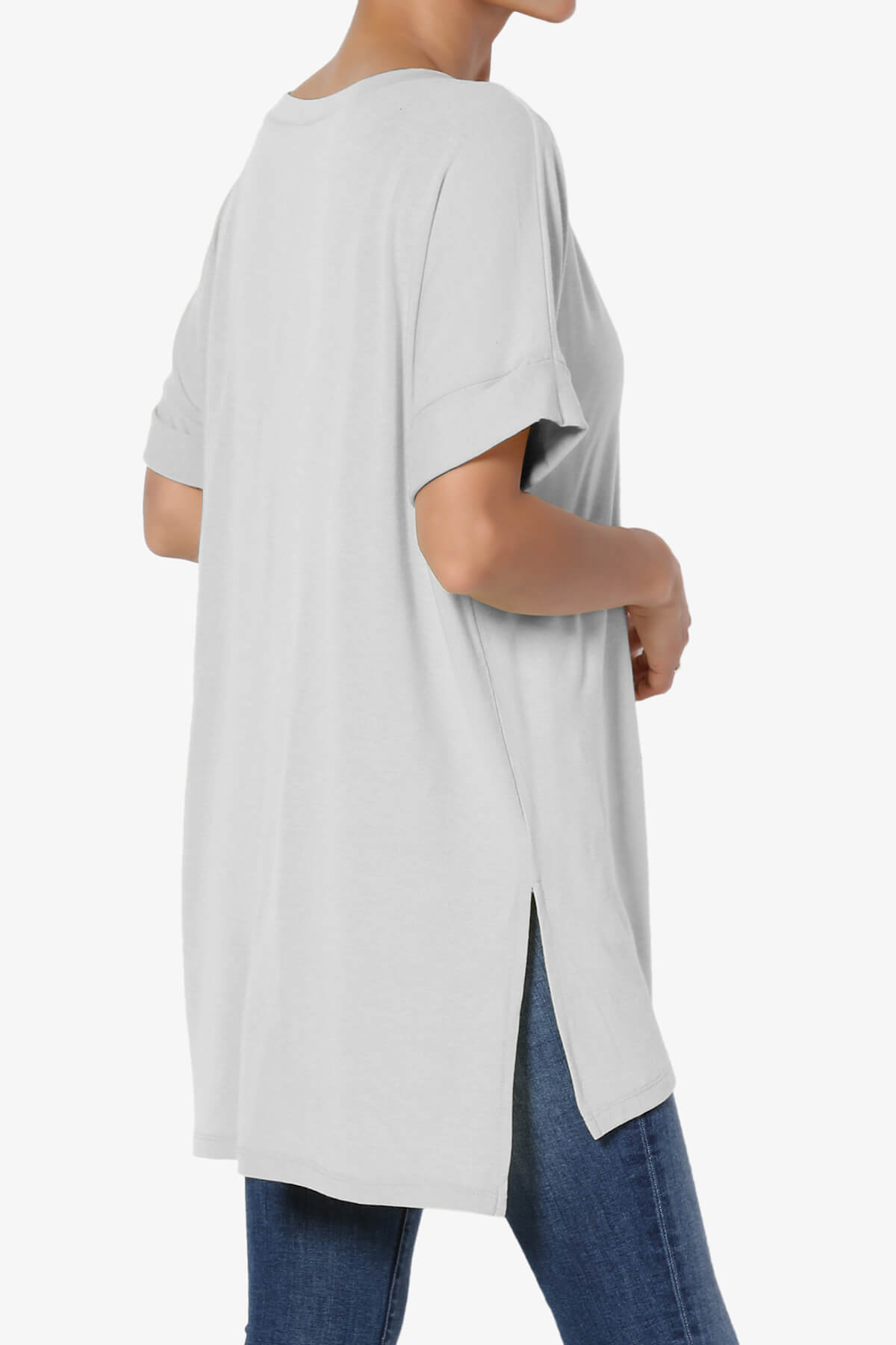 Onella V-Neck Rolled Short Sleeve Top LIGHT GREY_4