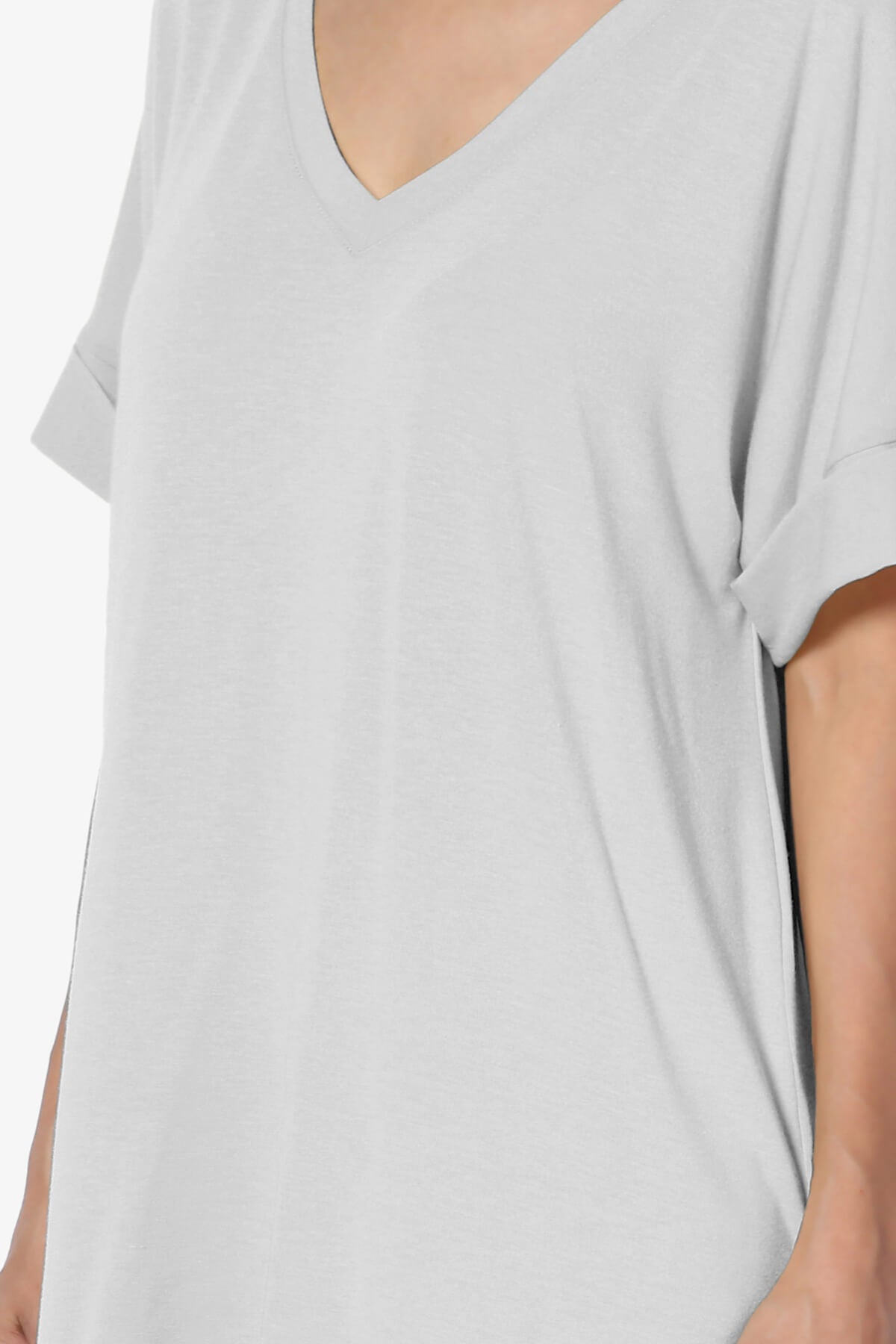 Onella V-Neck Rolled Short Sleeve Top LIGHT GREY_5