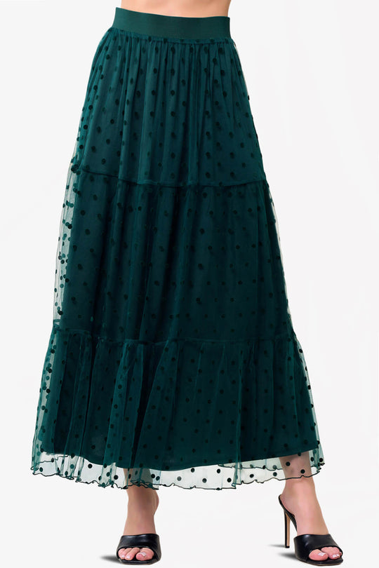 Raige Mesh Dot Tiered A-Line Maxi Skirt