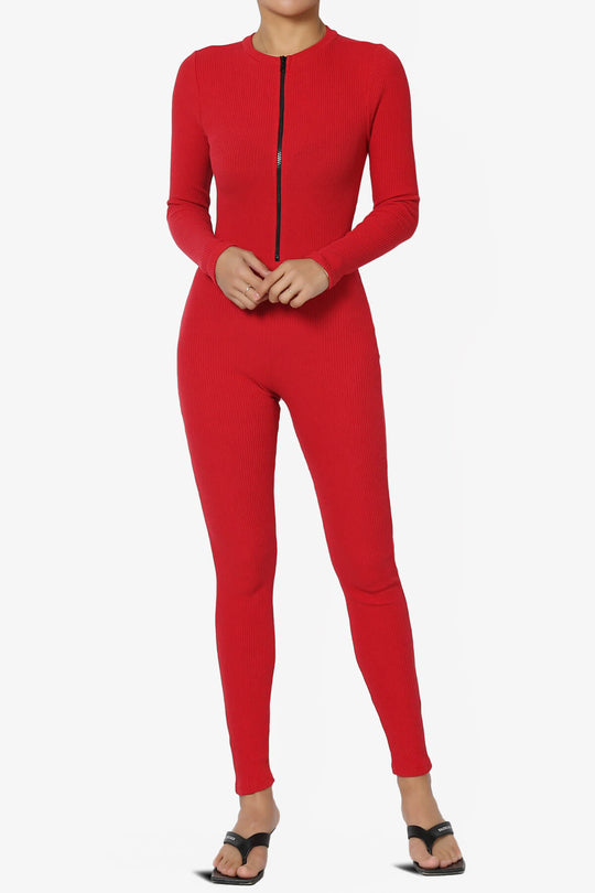 Rebecka Ribbed Zip-Up Long Sleeve Jumpsuit