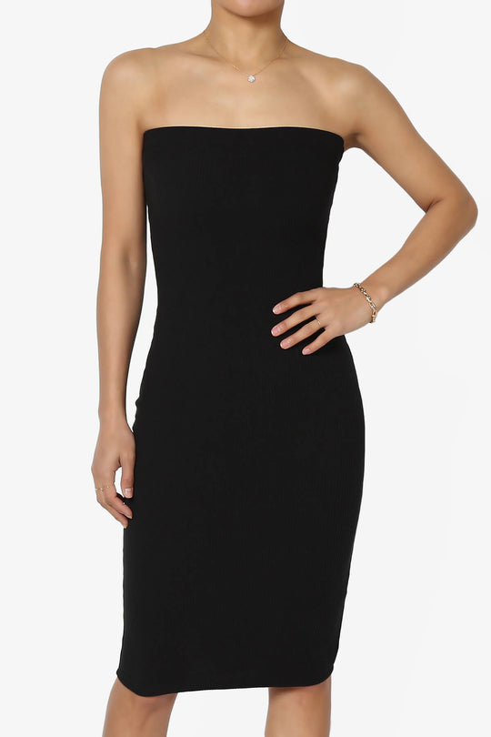 Rebecka Strapless Ribbed Bodycon Midi Dress