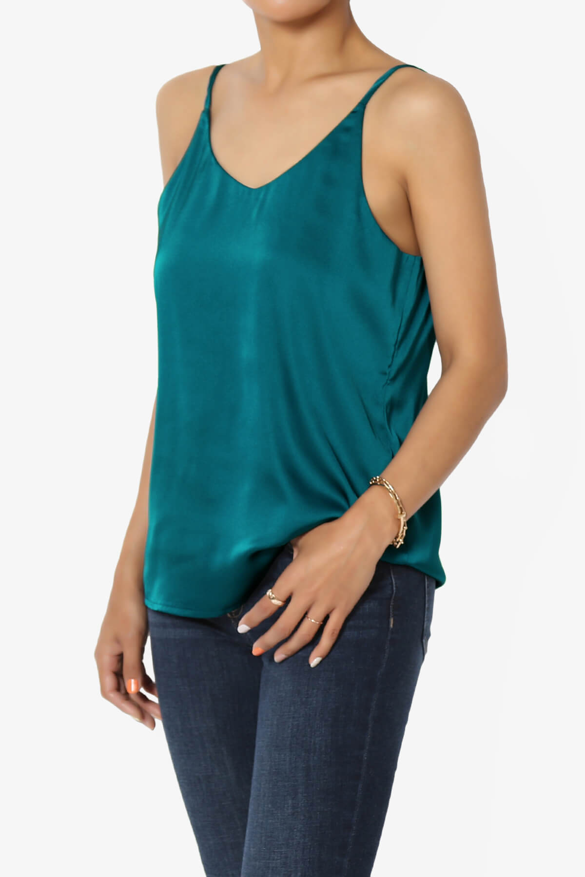 Rozlyn Silky Satin Camisole Top TEAL_3