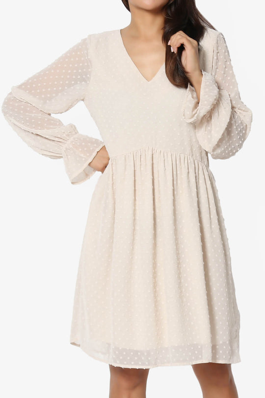 Sandra Swiss Dot Long Sleeve V-Neck Dress