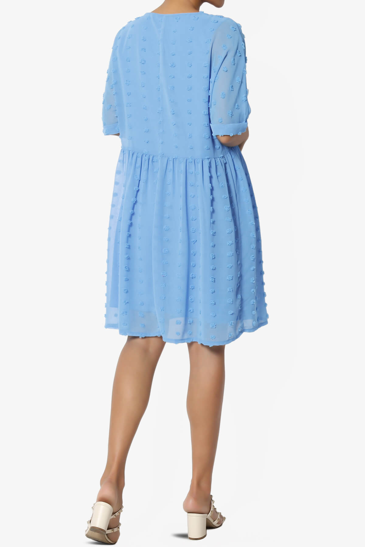 Sandra Swiss Dot Short Sleeve Babydoll Dress LIGHT BLUE_2