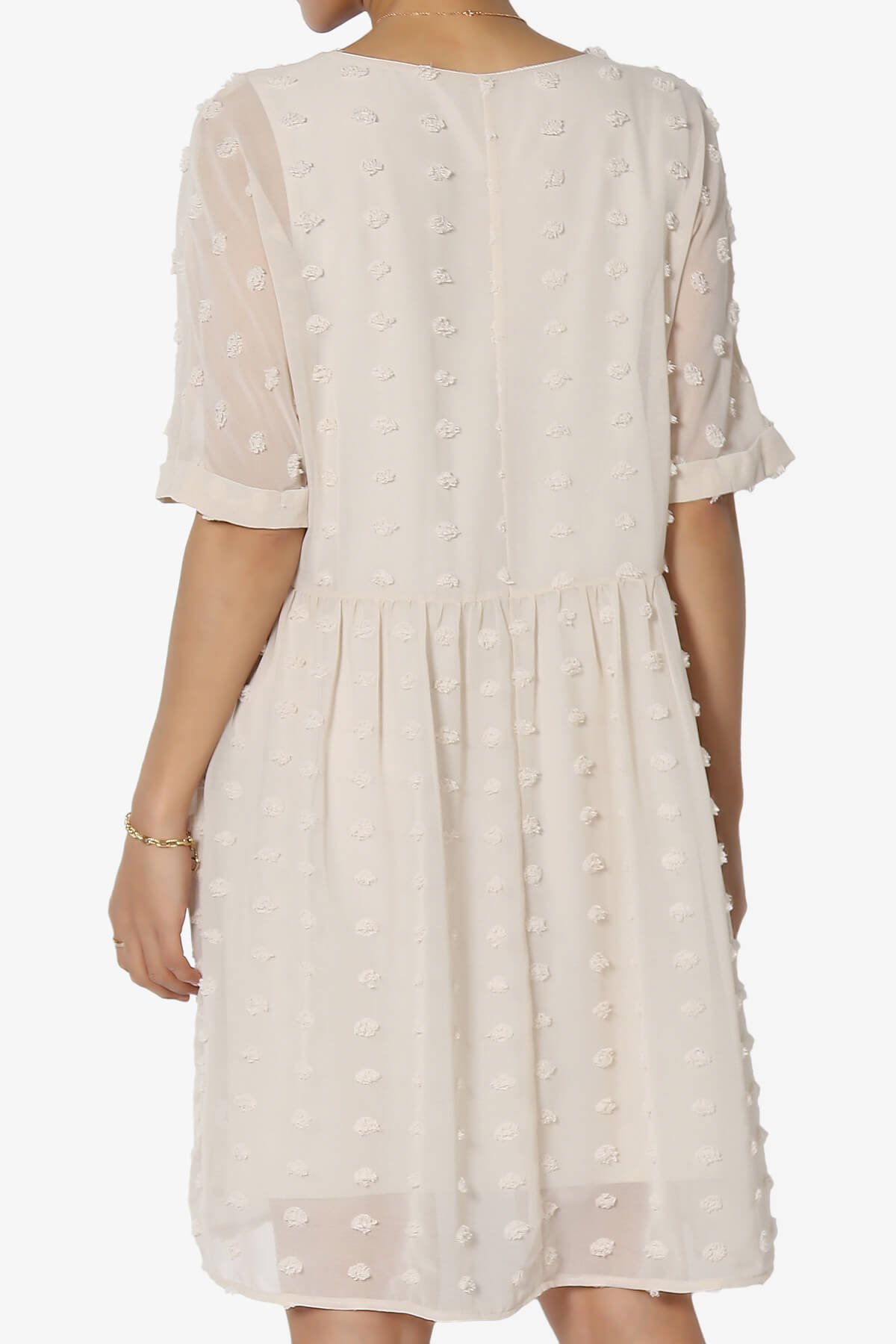 Sandra Swiss Dot Short Sleeve Babydoll Dress SAND BEIGE_2