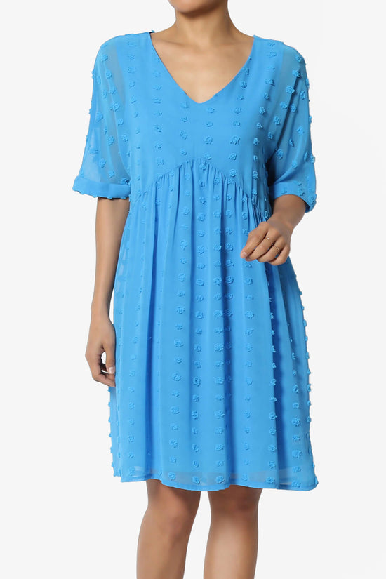 Sandra Swiss Dot Short Sleeve Babydoll Dress SKY_1