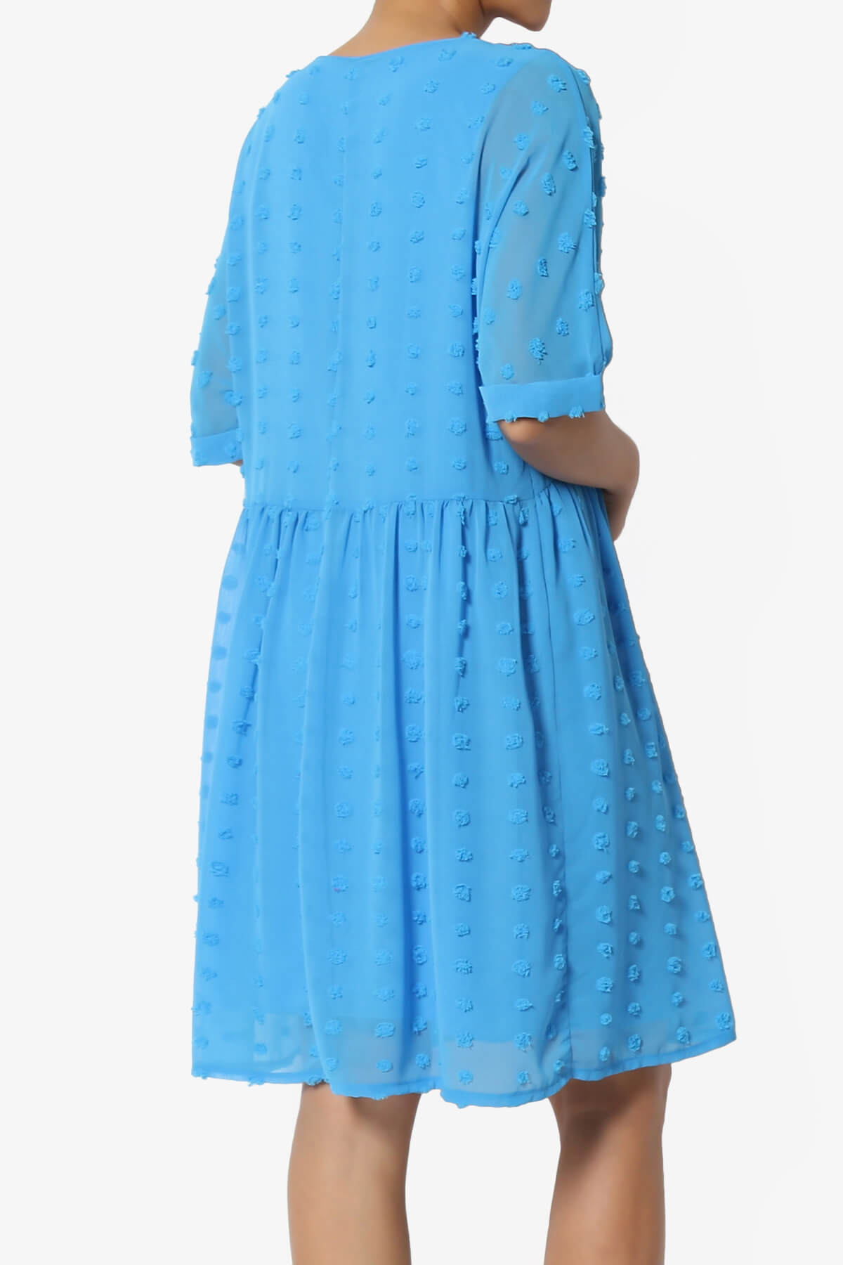 Sandra Swiss Dot Short Sleeve Babydoll Dress SKY_4