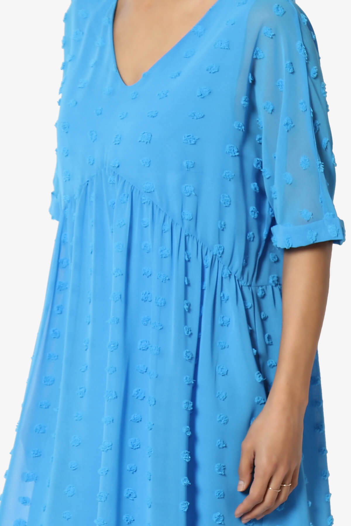 Sandra Swiss Dot Short Sleeve Babydoll Dress SKY_5