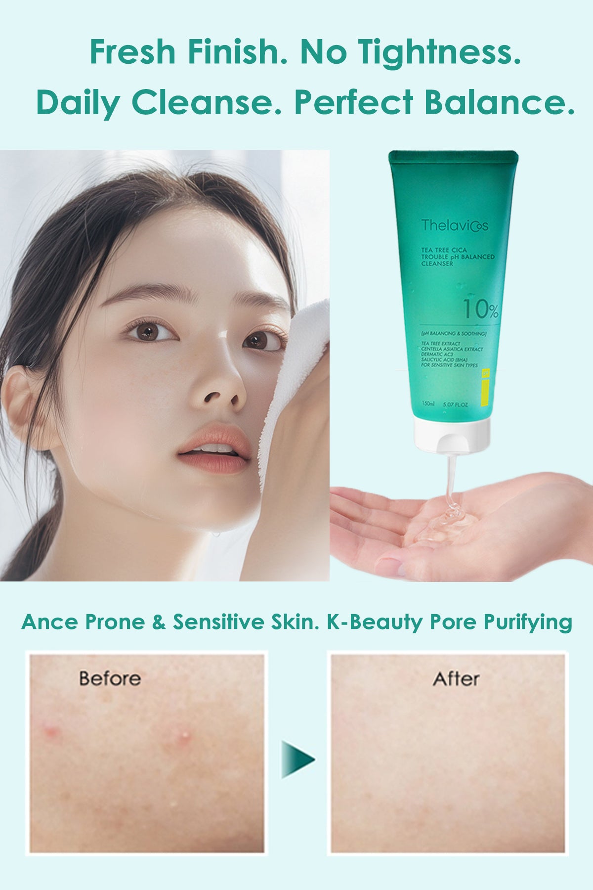 Thelavicos Tea Tree Cica Trouble pH Balanced Cleanse | Low pH Face Wash for Acne & Sensitive Skin