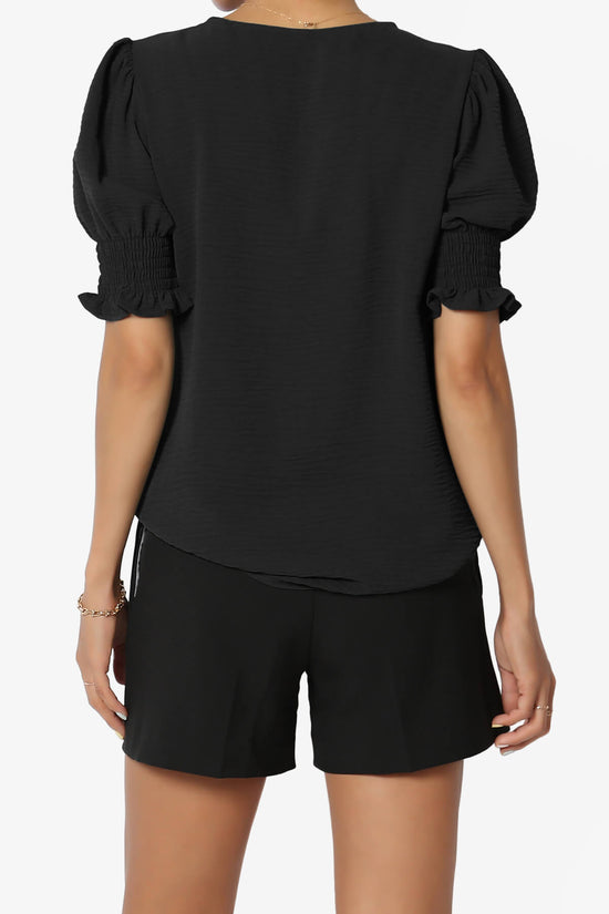 Tori Cool Woven Puff Short Sleeve Top BLACK_2