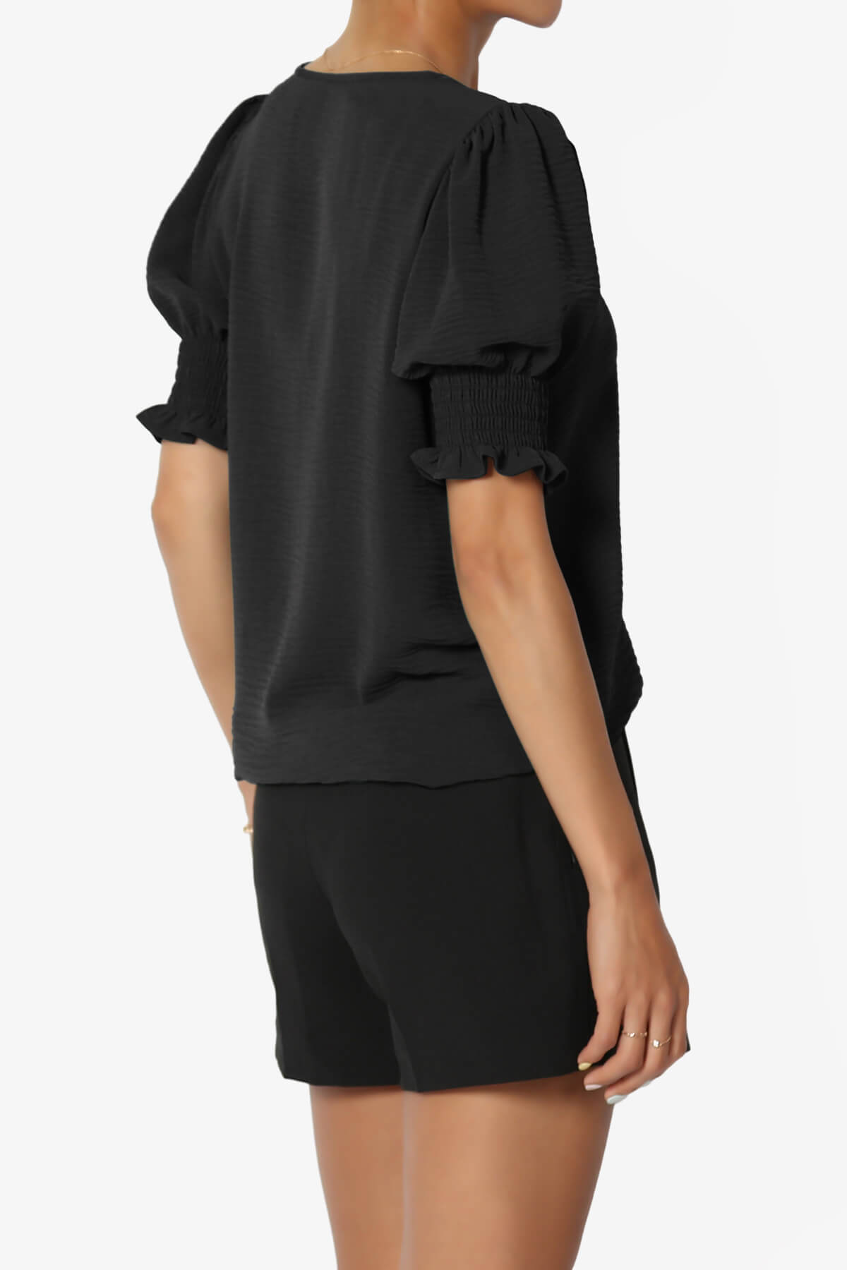 Tori Cool Woven Puff Short Sleeve Top BLACK_4