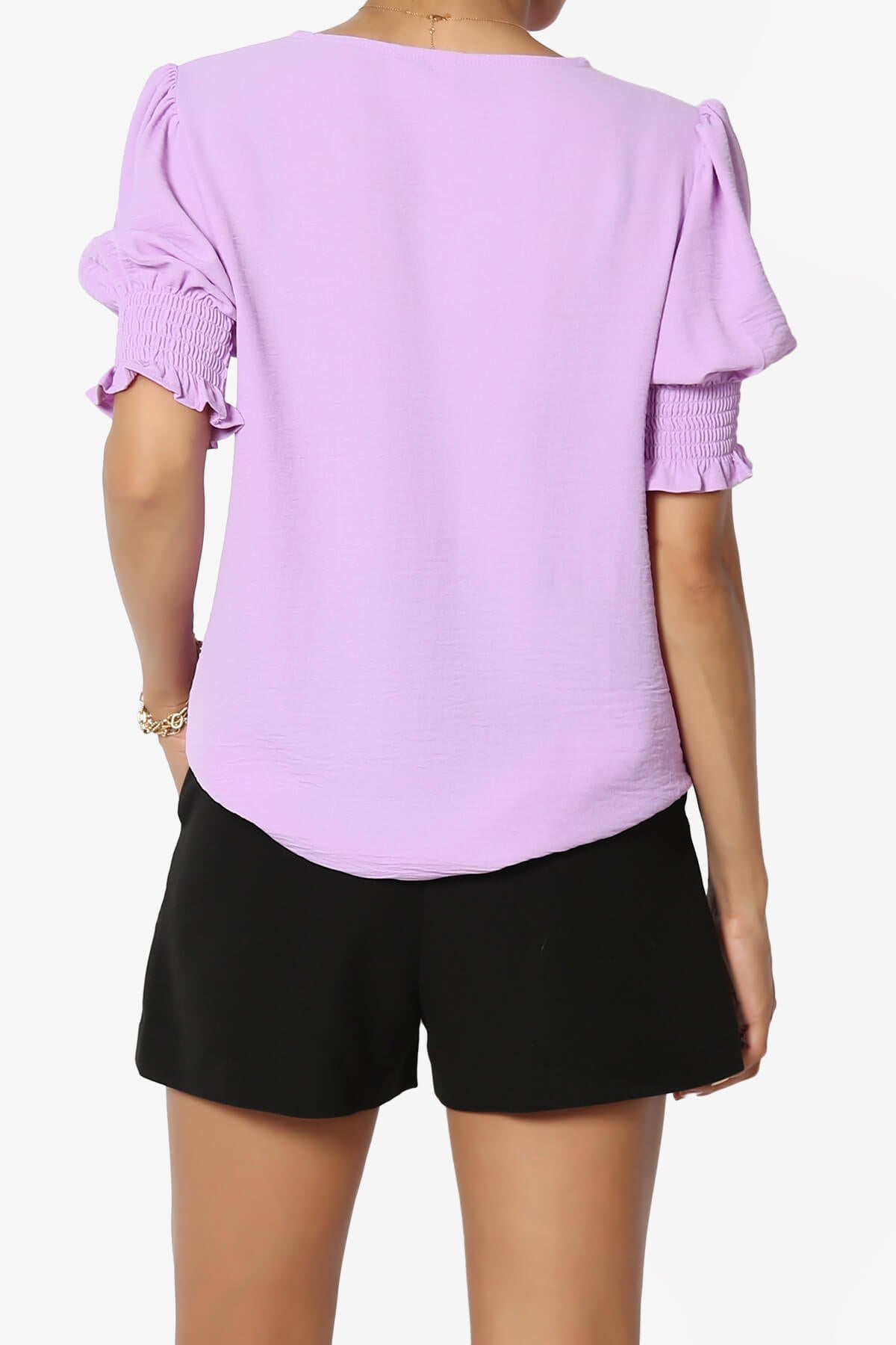 Tori Cool Woven Puff Short Sleeve Top BRIGHT LAVENDER_2