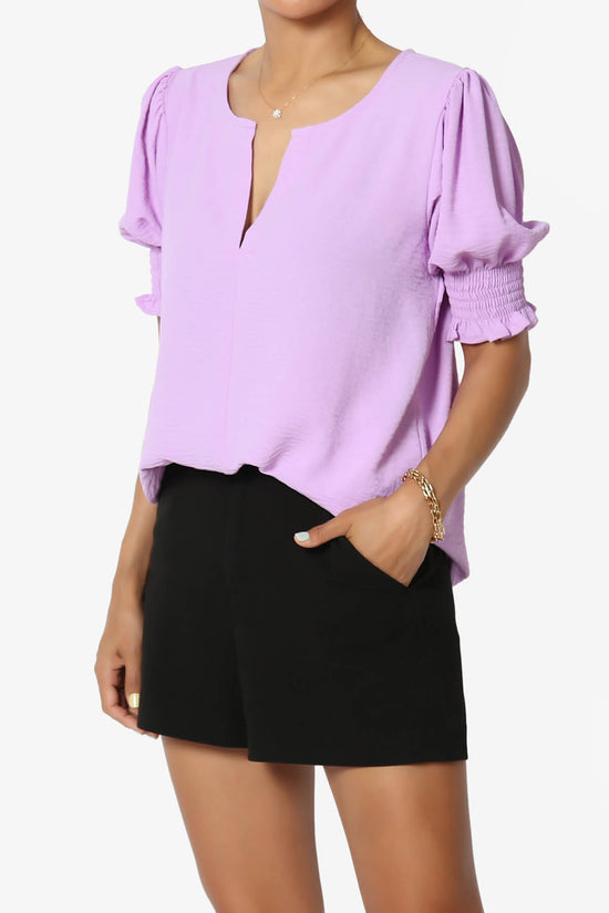 Tori Cool Woven Puff Short Sleeve Top BRIGHT LAVENDER_3
