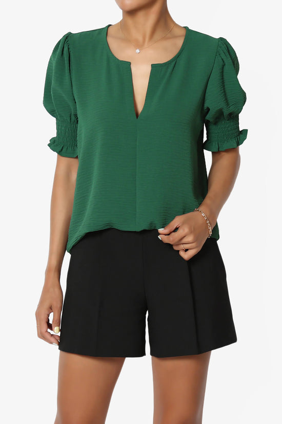 Tori Cool Woven Puff Short Sleeve Top DARK GREEN_1