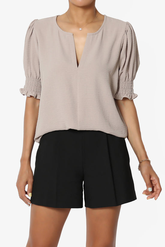 Tori Cool Woven Puff Short Sleeve Top LIGHT MOCHA_1