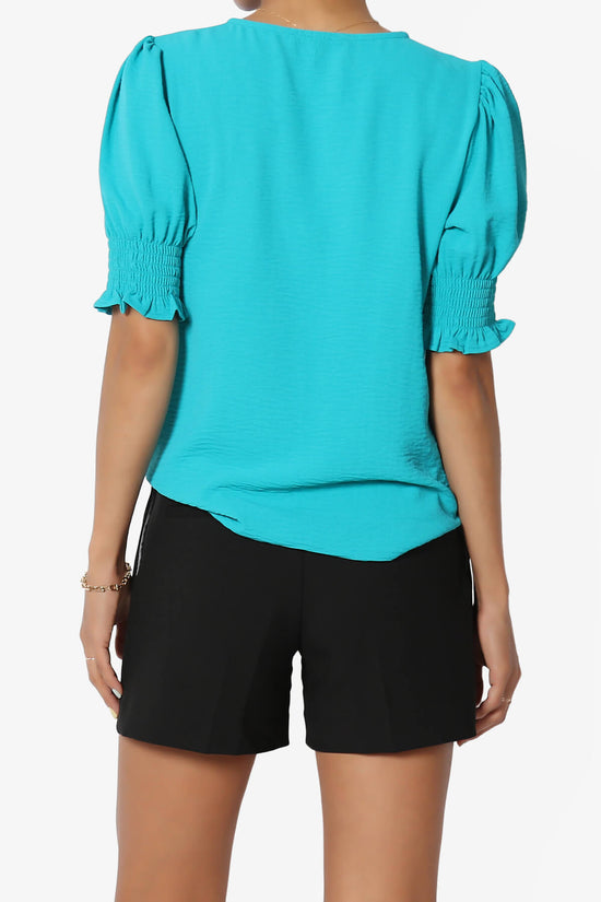 Tori Cool Woven Puff Short Sleeve Top LT TEAL_2