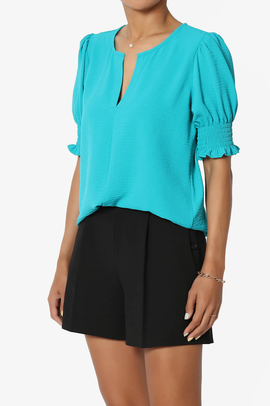 Tori Cool Woven Puff Short Sleeve Top LT TEAL_3