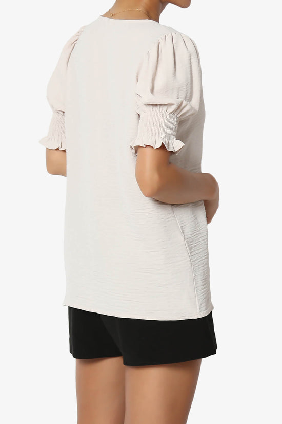 Tori Cool Woven Puff Short Sleeve Top SAND BEIGE_4