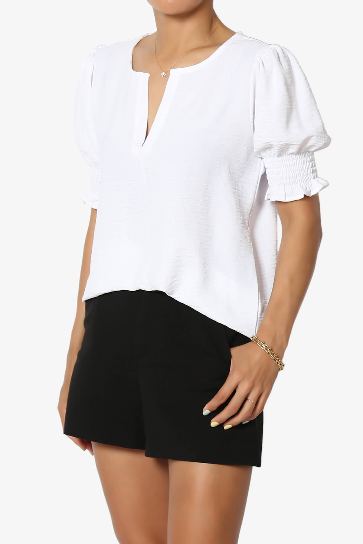 Tori Cool Woven Puff Short Sleeve Top WHITE_3