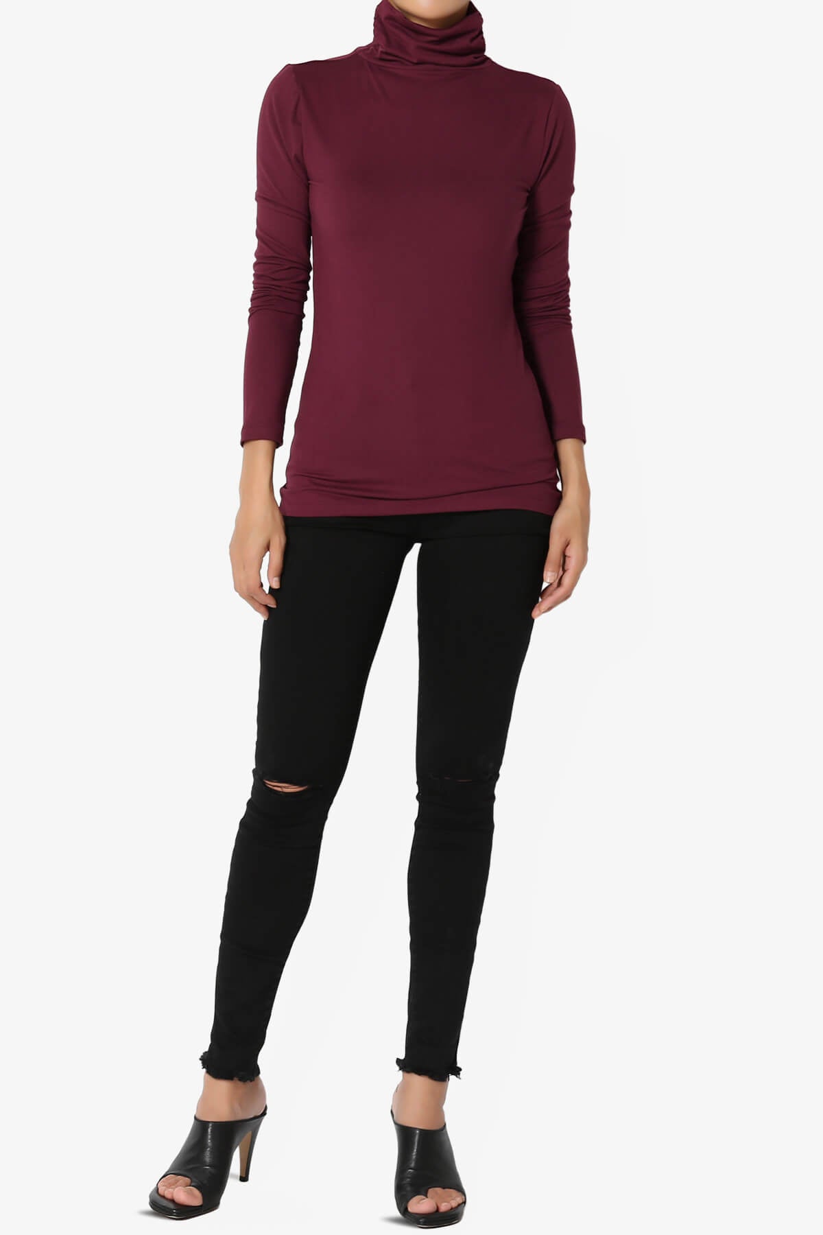 Viable Ruched Turtle Neck Long Sleeve Top DARK BURGUNDY_6