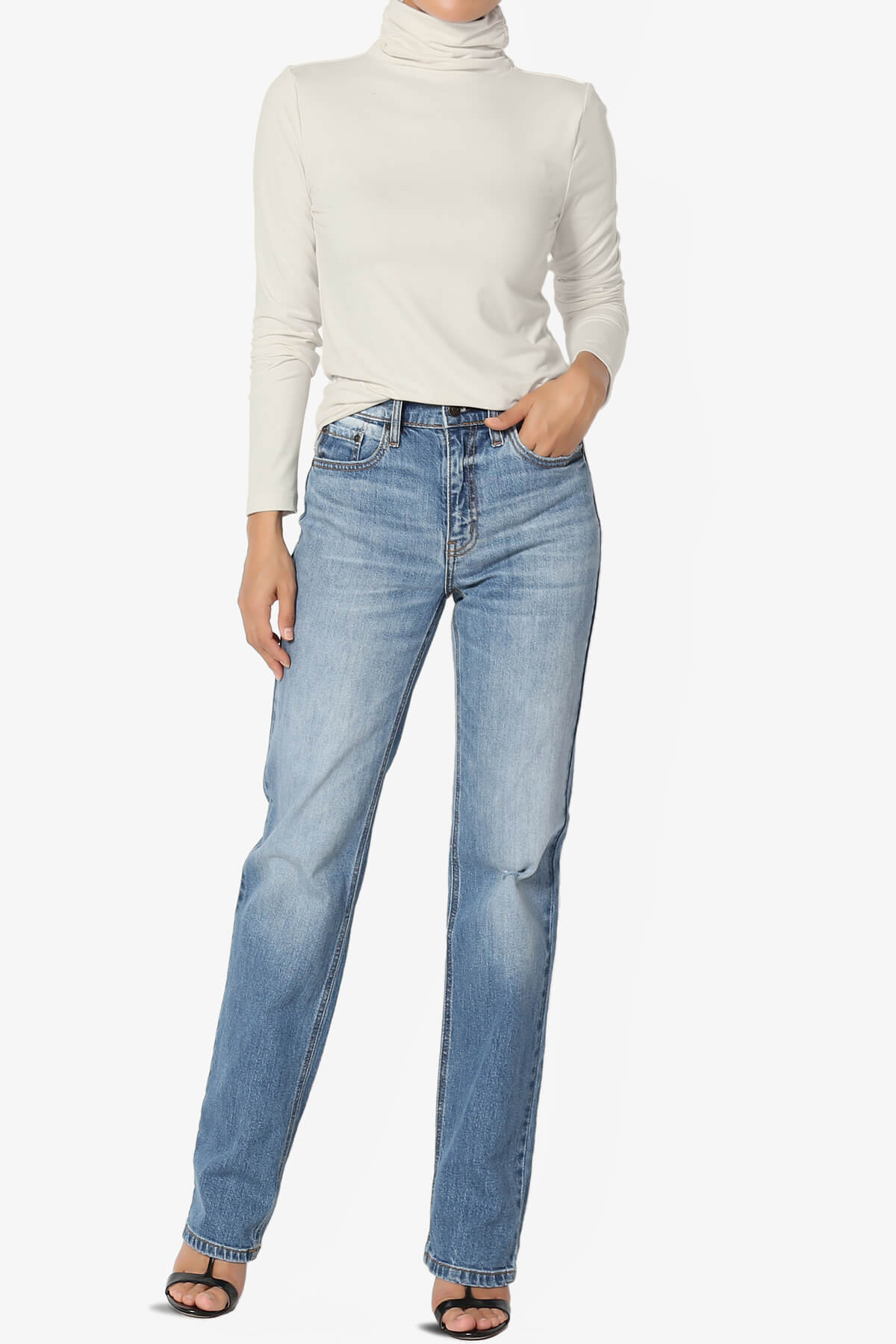 Viable Ruched Turtle Neck Long Sleeve Top SAND BEIGE_6