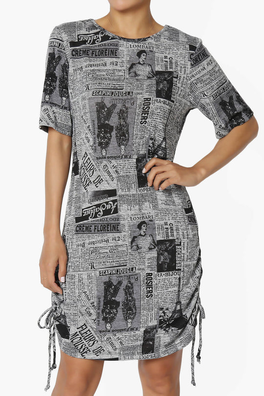 Wanda Printed Ruched Side Drawstring T-Shirt Dress