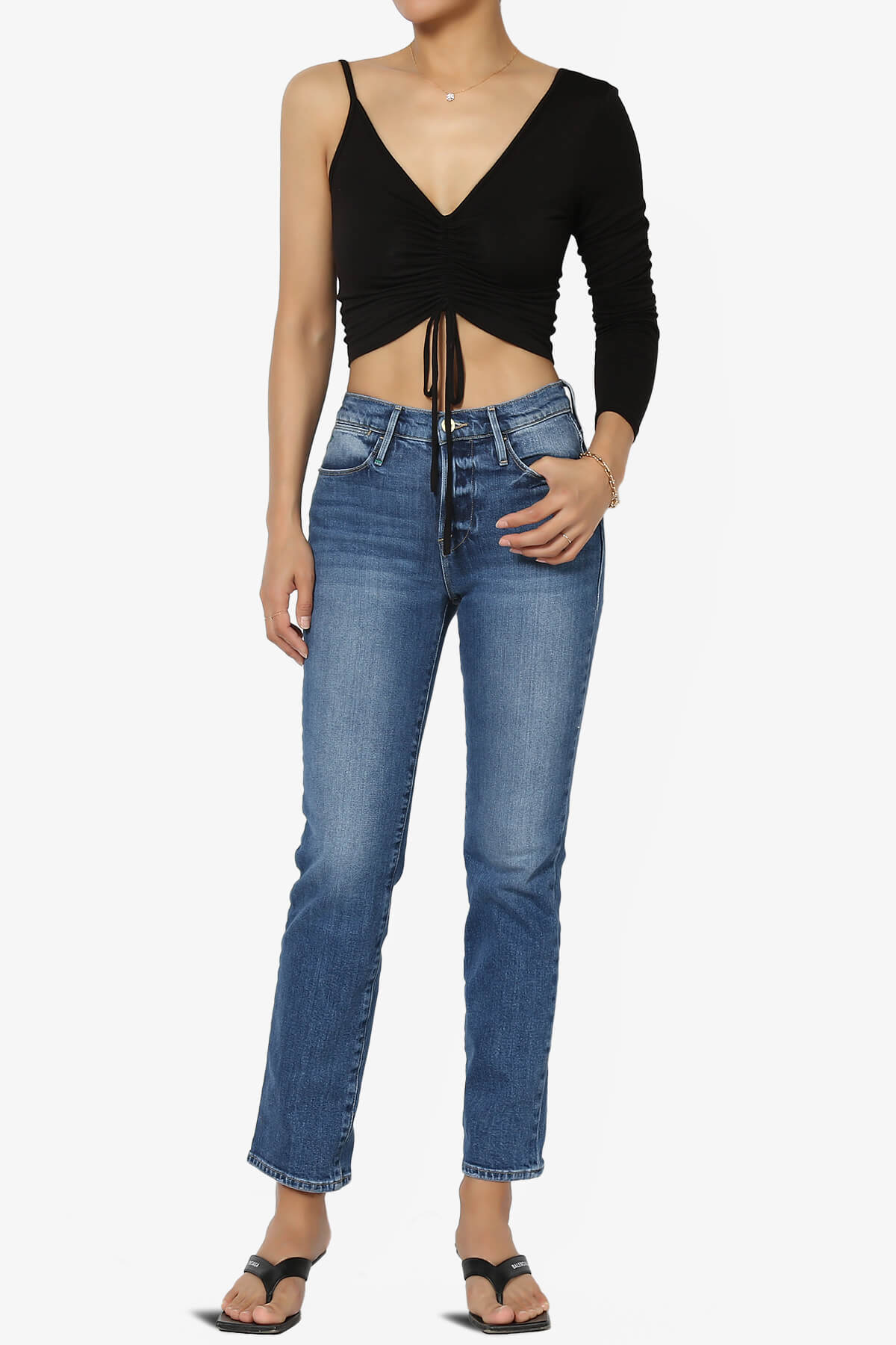 Ziggy One Shoulder Long Sleeve Crop Top BLACK_6