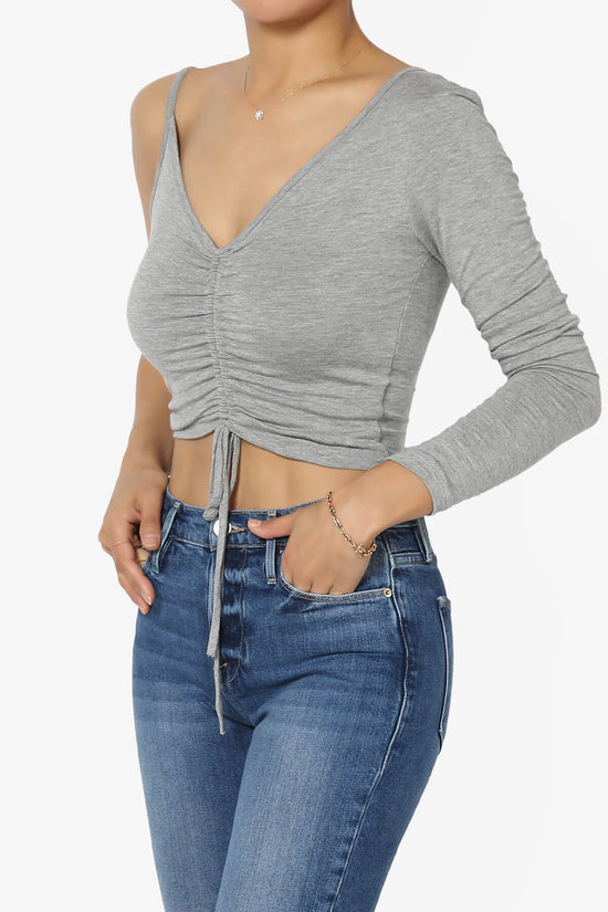 Ziggy One Shoulder Long Sleeve Crop Top HEATHER GREY_3