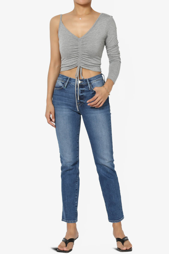 Ziggy One Shoulder Long Sleeve Crop Top HEATHER GREY_6