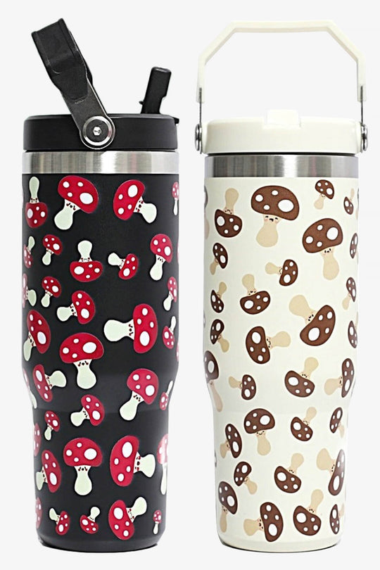 30 oz Mushroom Print Tumbler with Handle and Flip Straw