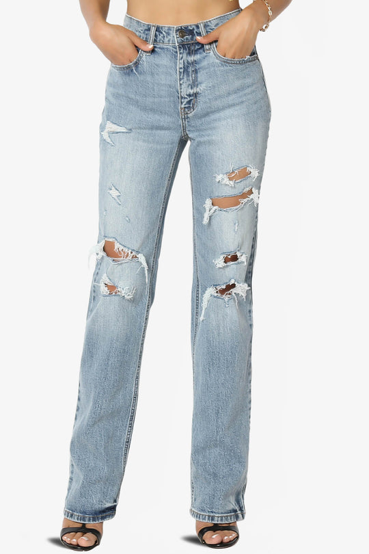 Codi High Rise Dad Jeans in Distressed Med