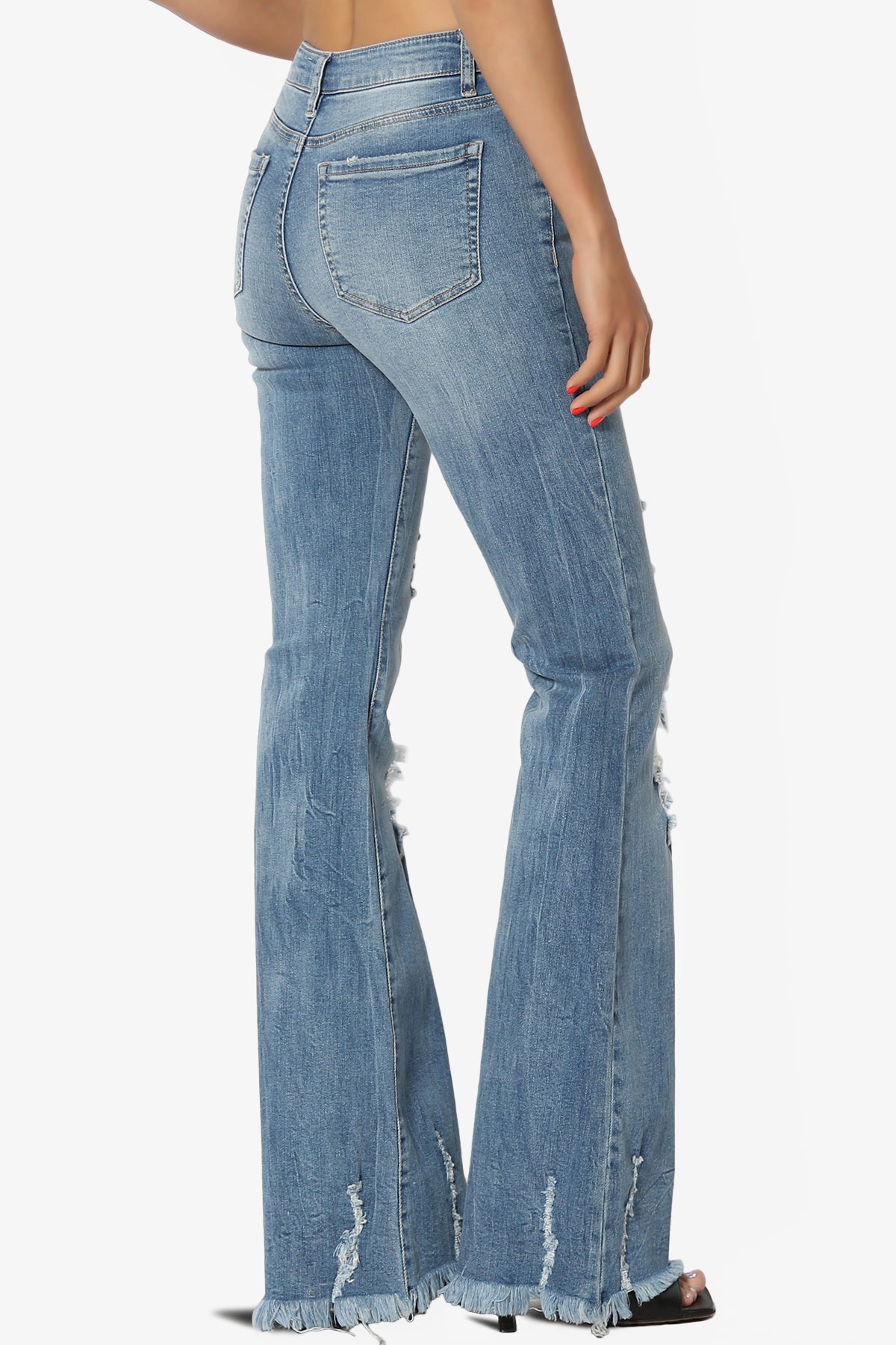 Esther Mid Rise Knee Frayed Flare Jeans