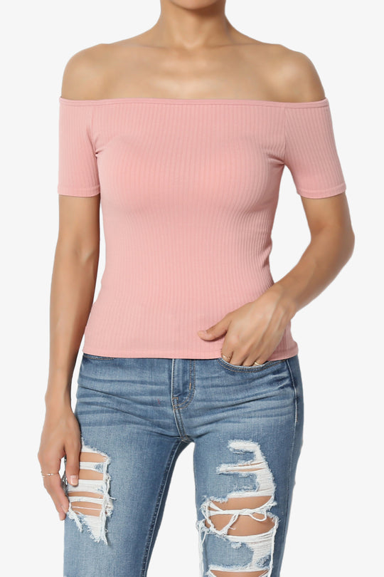 Latch Off Shoulder Ribbed Top