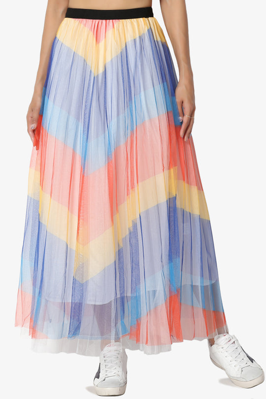 Bernadette Chevron Mesh Pleated Skirt