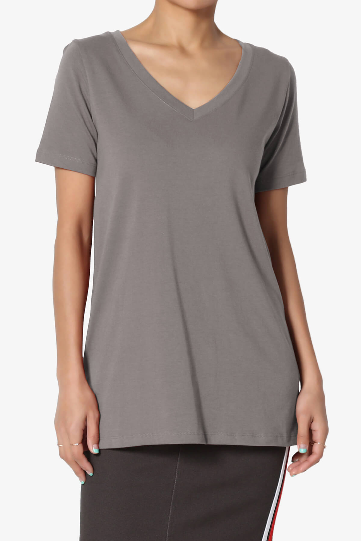 Elora V-Neck Short Sleeve T-Shirt GREY_1