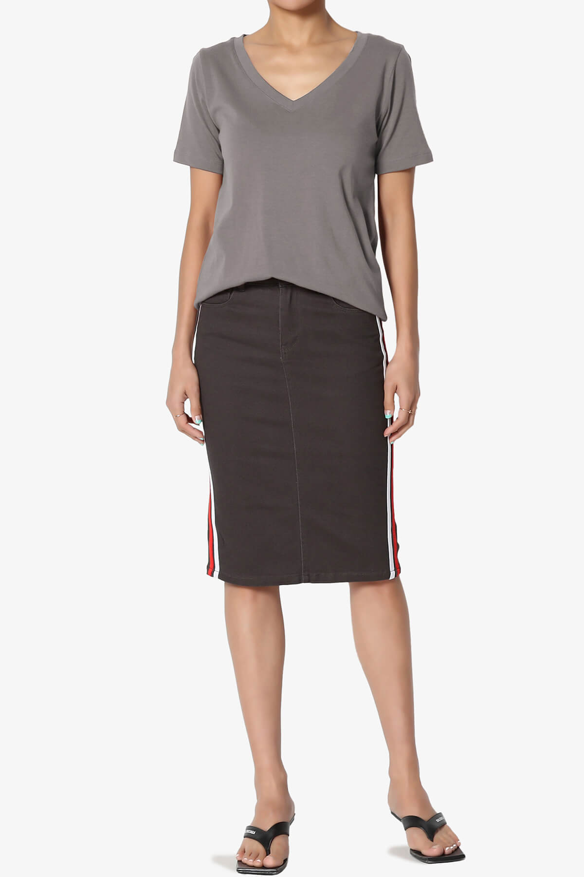 Elora V-Neck Short Sleeve T-Shirt GREY_6