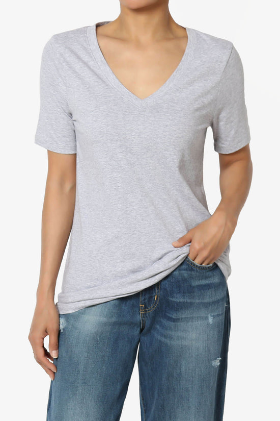 Elora V-Neck Short Sleeve T-Shirt HEATHER GREY_1