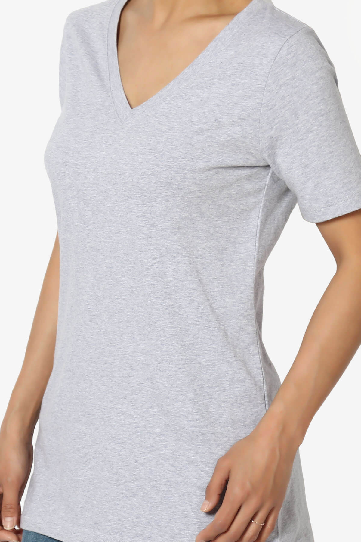 Elora V-Neck Short Sleeve T-Shirt HEATHER GREY_5