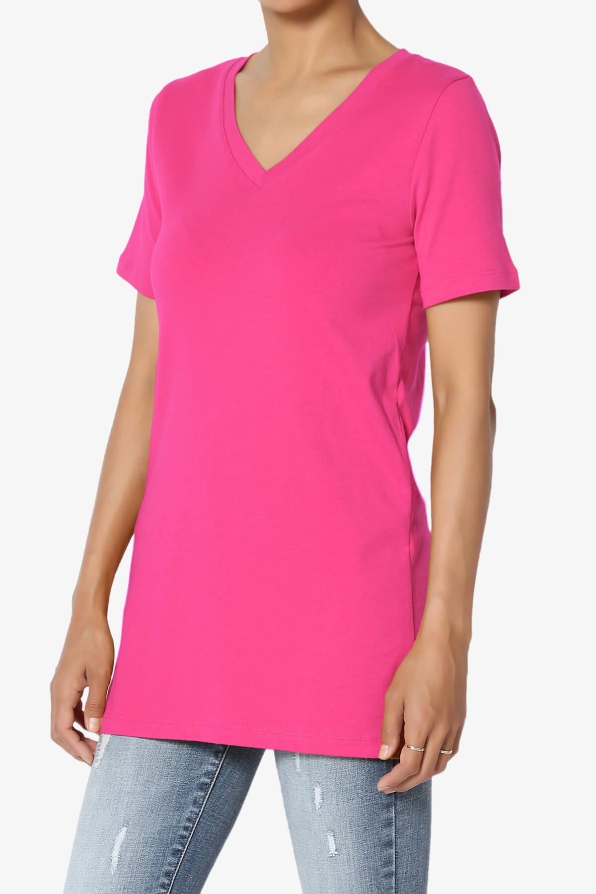 Elora V-Neck Short Sleeve T-Shirt HOT PINK_3