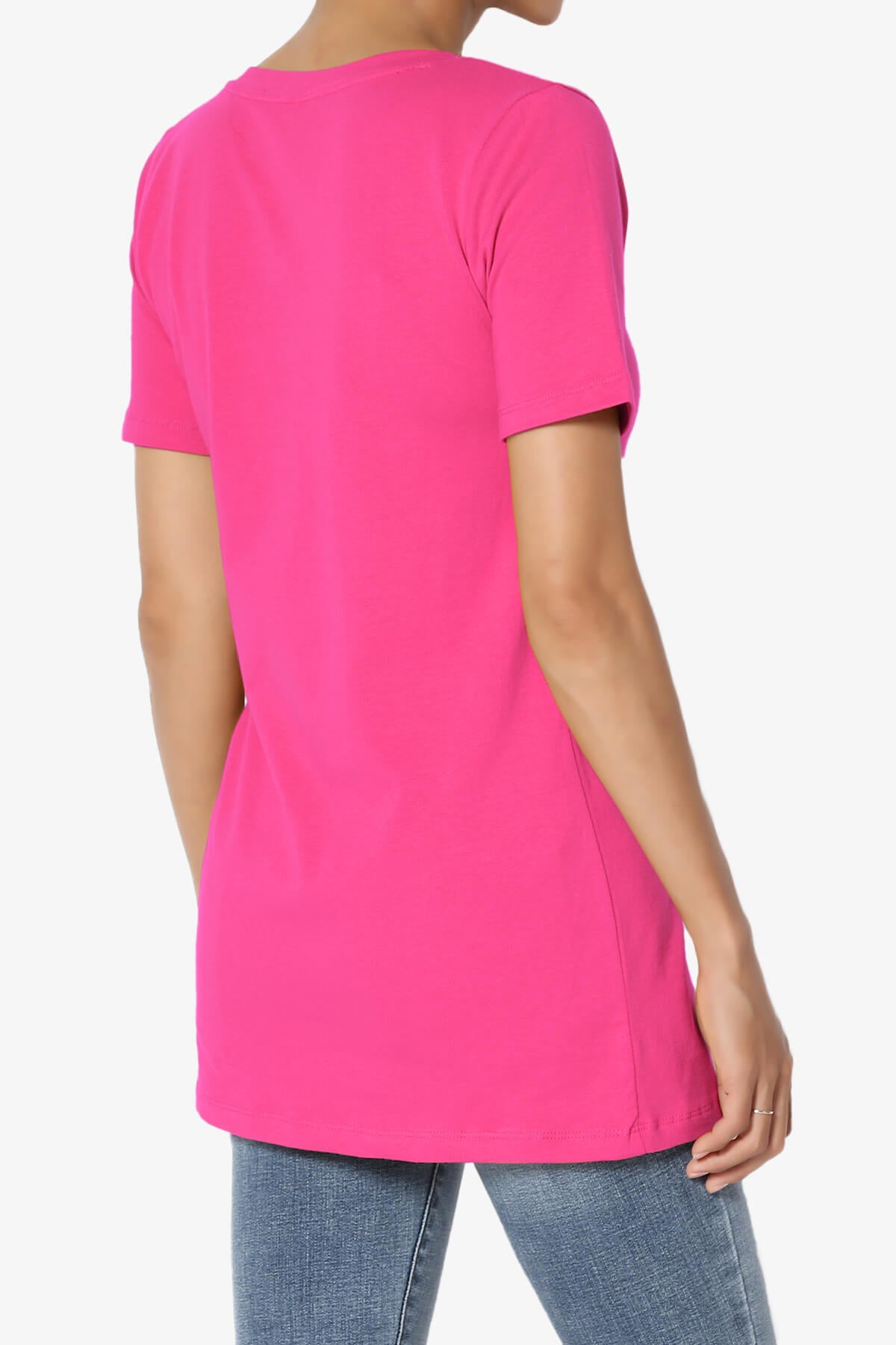 Elora V-Neck Short Sleeve T-Shirt HOT PINK_4