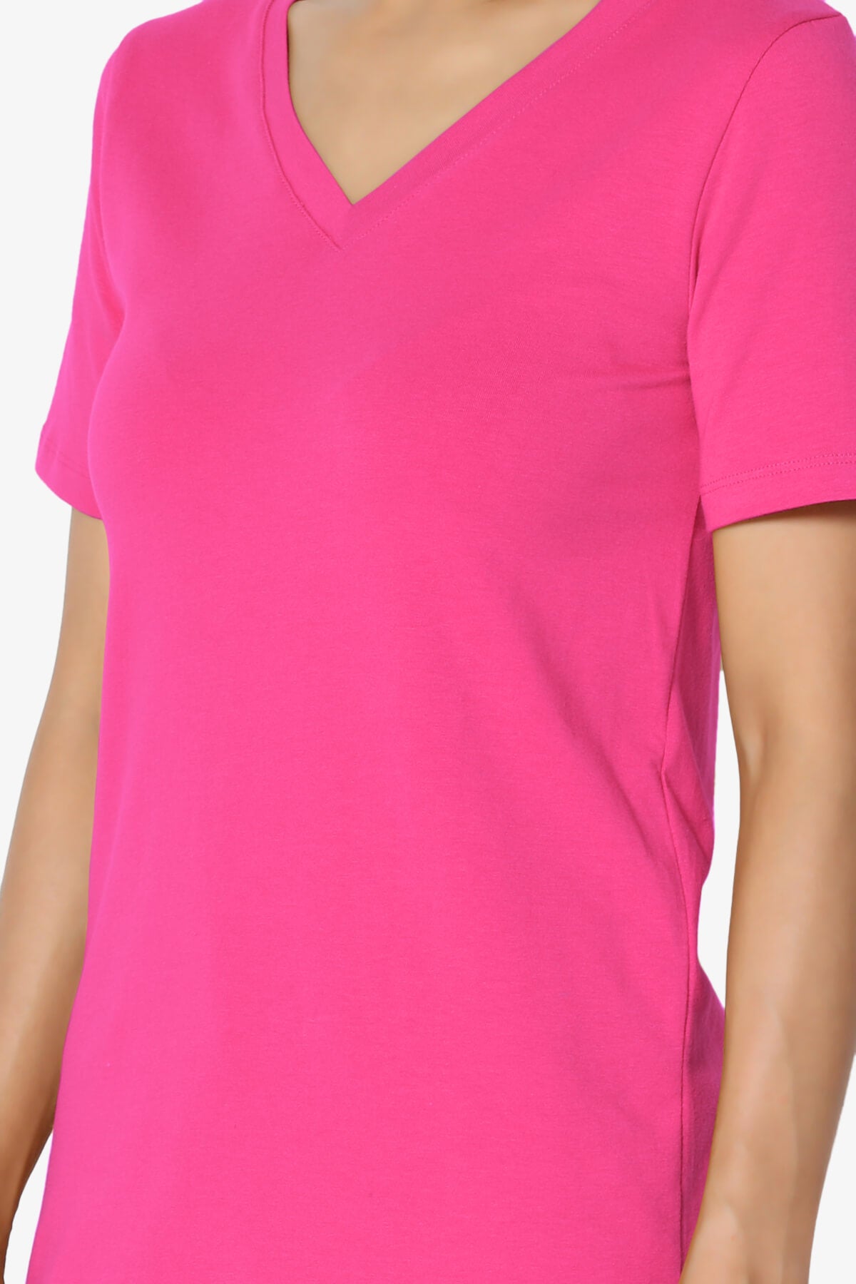 Elora V-Neck Short Sleeve T-Shirt HOT PINK_5