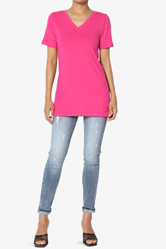 Elora V-Neck Short Sleeve T-Shirt HOT PINK_6