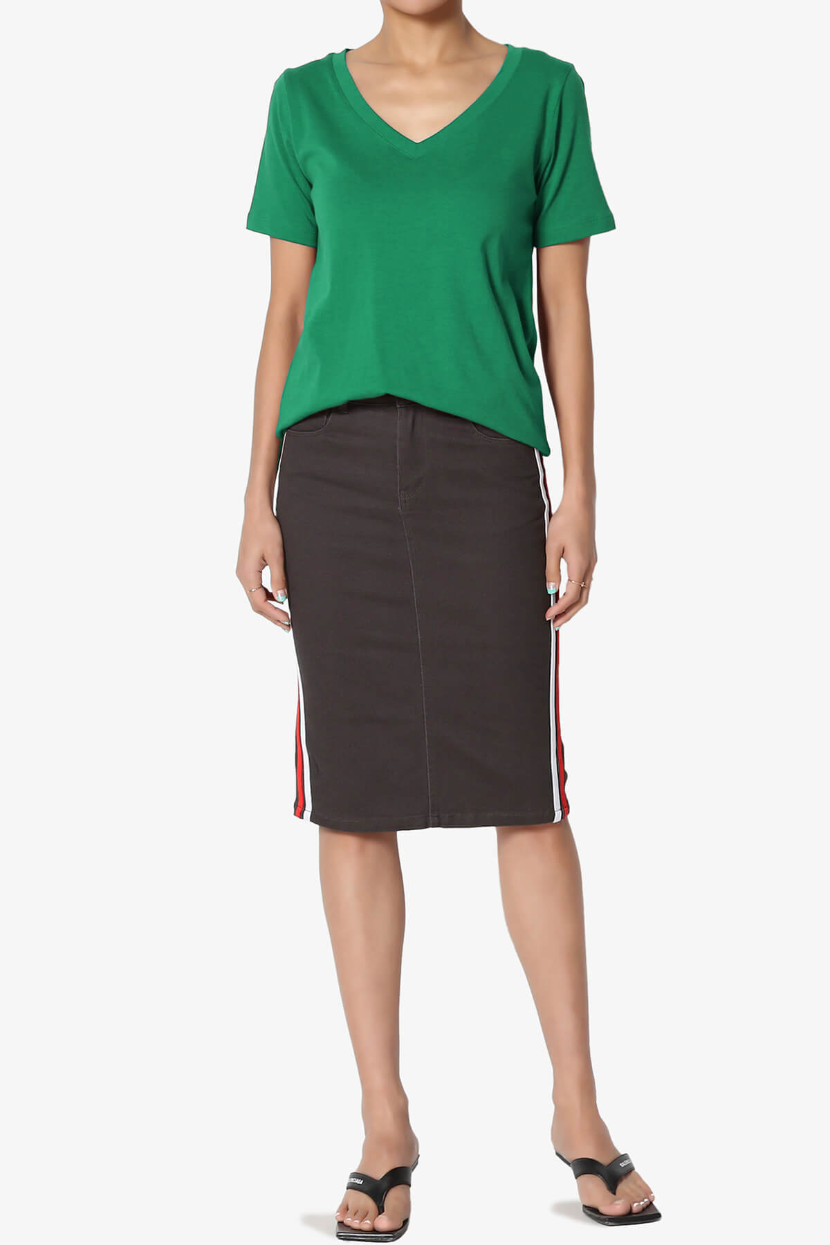 Elora V-Neck Short Sleeve T-Shirt KELLY GREEN_6