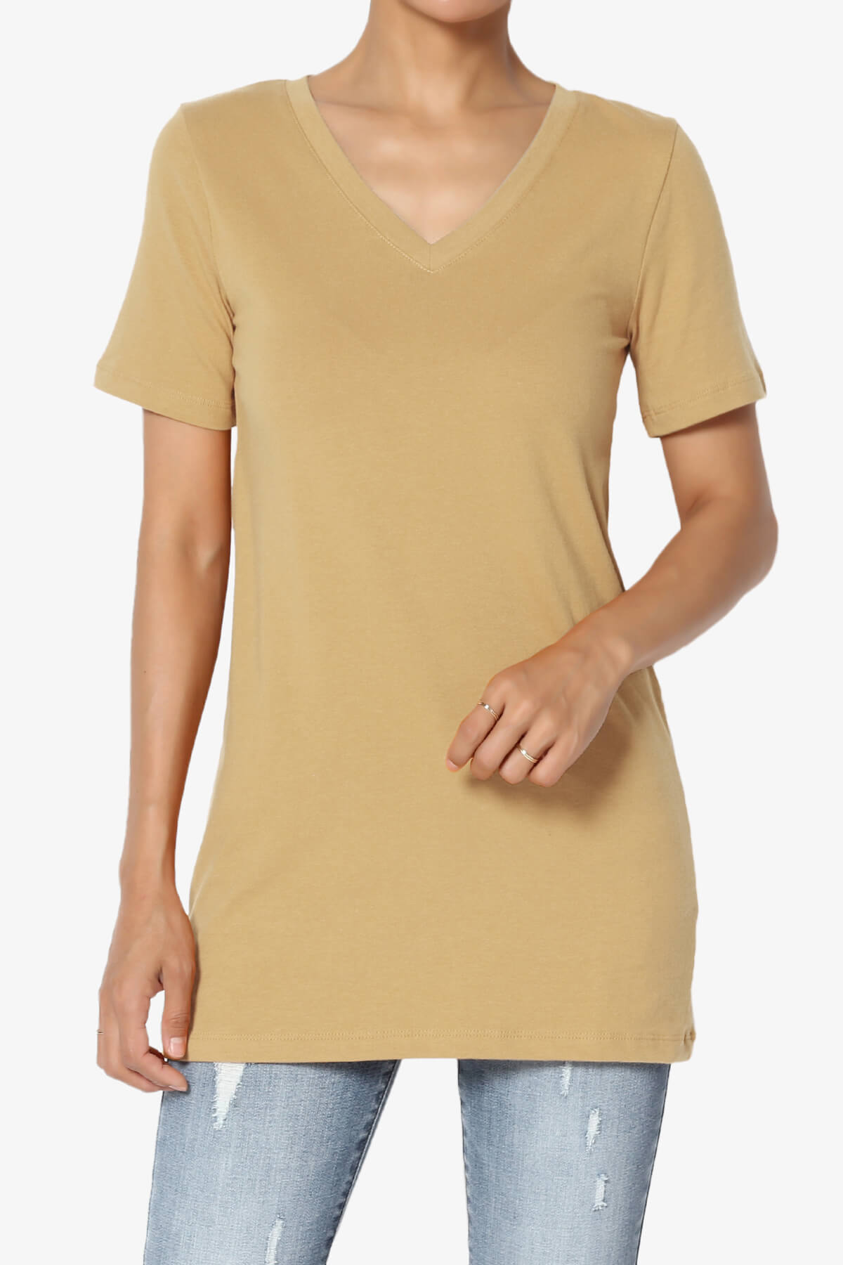 Elora V-Neck Short Sleeve T-Shirt KHAKI_1